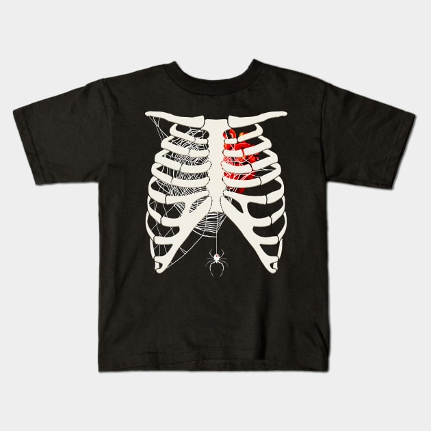 Halloween Rotten Heart with Spider Web Ribcage Kids T-Shirt by DreamStatic